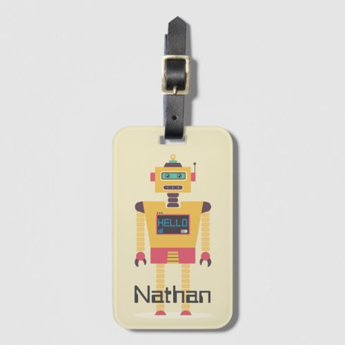 Retro Robot Illustration Personalised Kids Luggage Tag