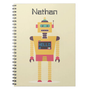 Retro Robot Illustration Personalised Kids Notebook