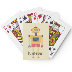 Retro Robot Illustration Personalised Kids Poker Cards