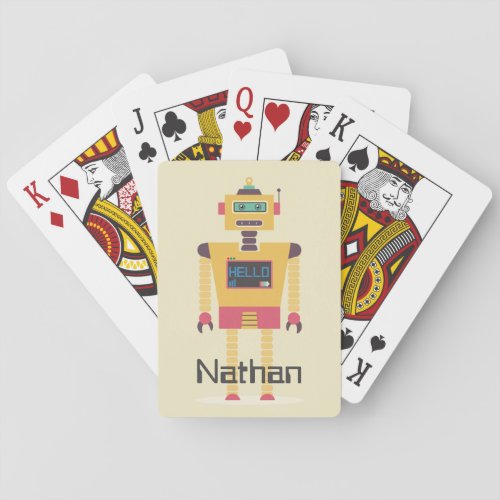 Retro Robot Illustration Personalised Kids Poker Cards