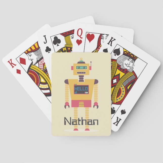 Retro Robot Illustration Personalised Kids Poker Cards (Back)