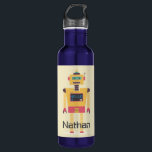 Retro Robot Illustration Personalised Kids Stainless Steel Water Bottle<br><div class="desc">Cool retro style toy robot on personalised kid's water bottle.</div>