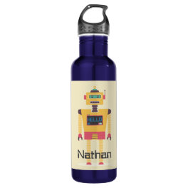 Retro Robot Illustration Personalised Kids Stainless Steel Water Bottle