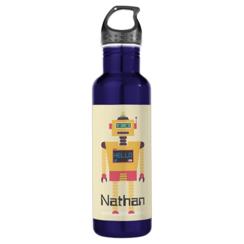 Retro Robot Illustration Personalised Kids Stainless Steel Water Bottle