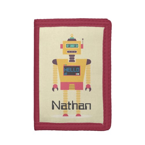 Retro Robot Illustration Personalised Kids Trifold Wallet