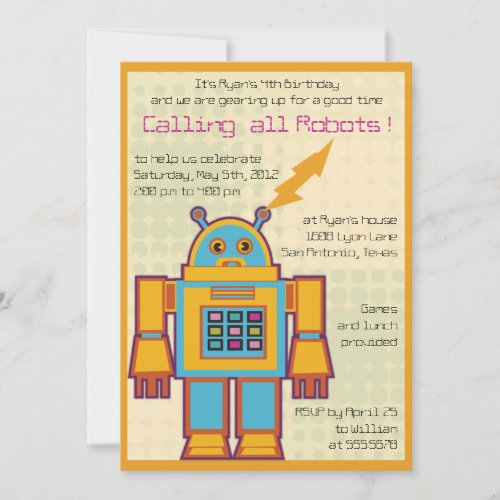 Retro Robot_kids birthday invitation _2