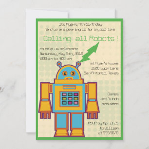 Retro Robot-kids birthday invitation -3