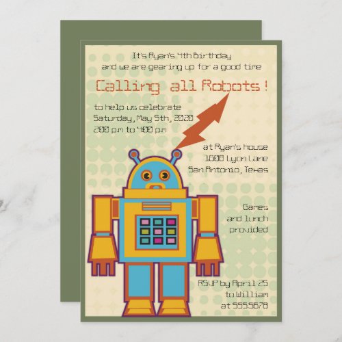 Retro Robot kids birthday party Invitation