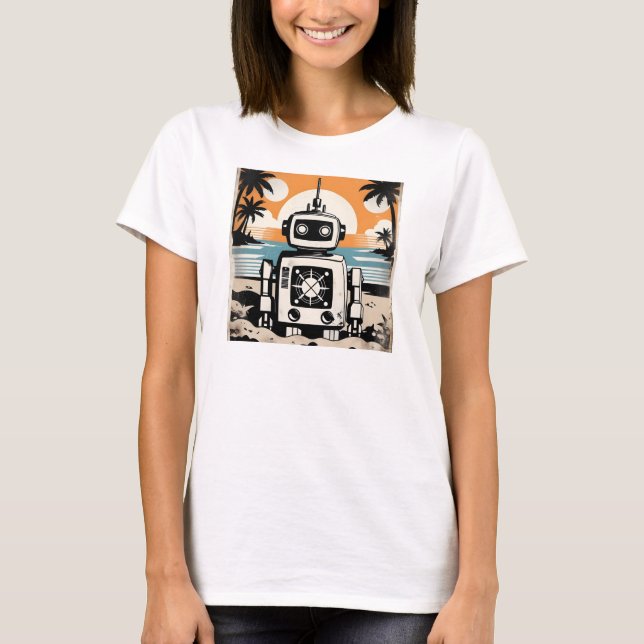 Retro Robot on a Desert Island T-Shirt (Front)