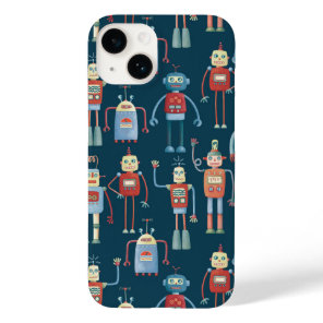 Retro Robot Pattern Dark Case-Mate iPhone 14 Case