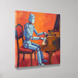 RETRO ROBOT PIANIST IV MODERN ABSTRACT MUSIC ART CANVAS PHOTO TILE