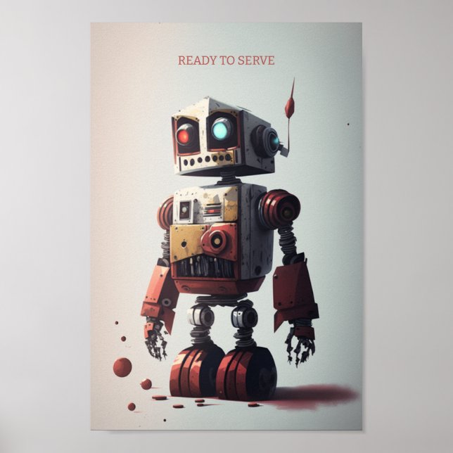 Retro robot poster - Ready to Serve (Front)