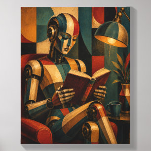 RETRO ROBOT READING II VINTAGE AI READER CANVAS CANVAS PHOTO TILE