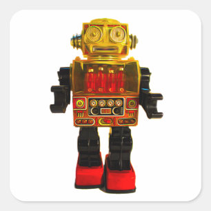 RETRO ROBOT STICKER. SQUARE STICKER