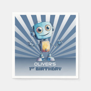 Retro Robot Theme 1st Birthday Napkins