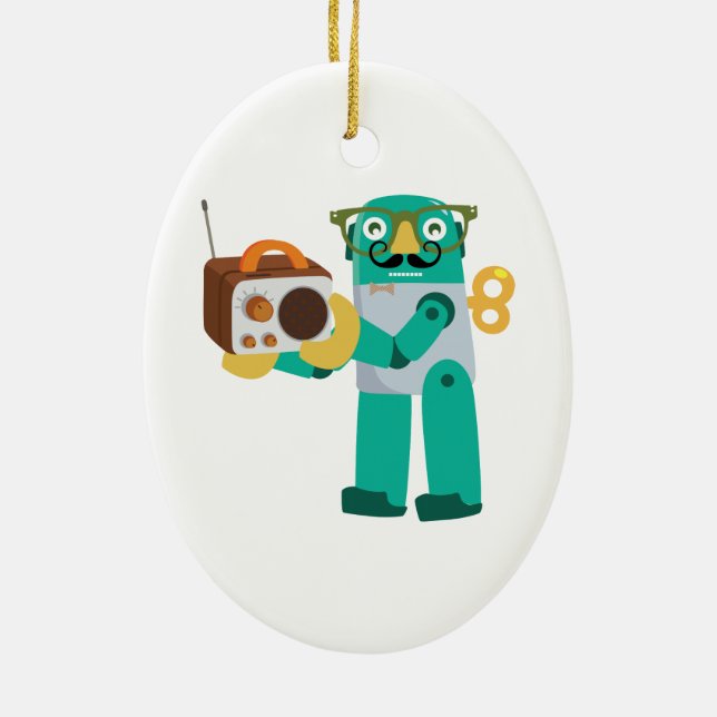 Retro Robot with Radio Ceramic Ornament (Back)