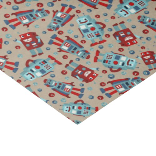 Retro Robots Blue and Red Patterned Tissue Paper