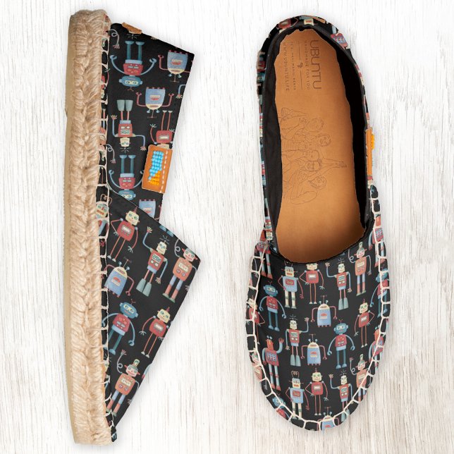 Retro Robots Espadrilles (Fun retro robot pattern espadrille shoes)