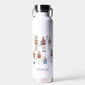 Retro Robots Fun Personalized Water Bottle