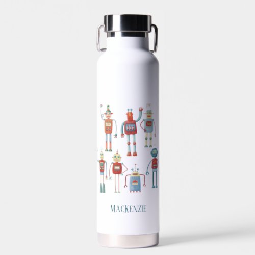 Retro Robots Fun Personalized Water Bottle