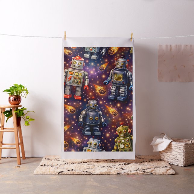 Retro robots in space Galaxy fund C fabric print d (In Situ)