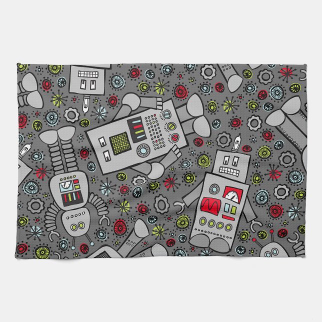 Retro Robots Kitchen Towel (Horizontal)
