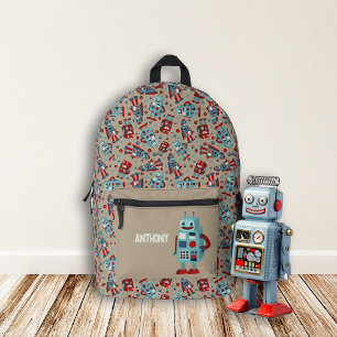 Retro Robots Personalized Printed Backpack