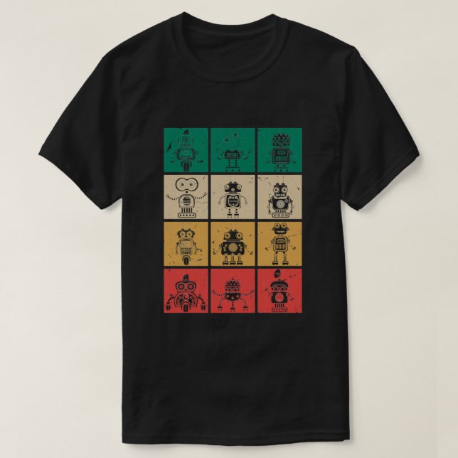 Retro Robots Vintage Robotics T-Shirt (Design Front)