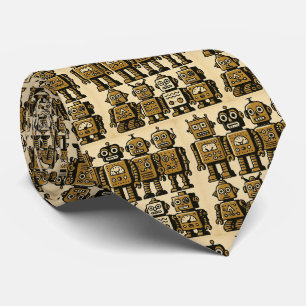 Retro Robots Vintage Toy Robots and Cars Neck Tie