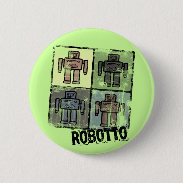 retro robotto badge pinback button (Front)