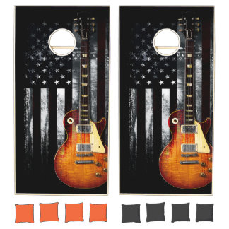 Retro Rock American Flag and Electric Guitar Cornhole Set