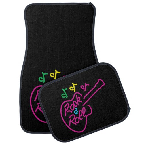 Retro Rock and Roll Neon Sign Guitar and Notes Car Floor Mat