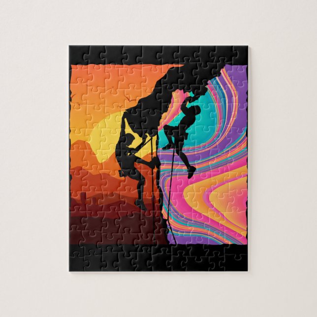 Retro Rock Climbing Bouldering Wall Climber Jigsaw Puzzle (Vertical)