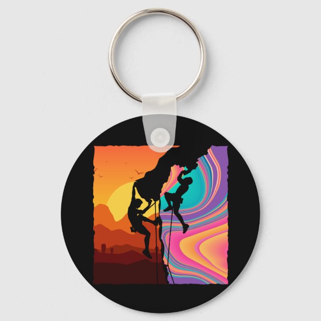 Retro Rock Climbing Bouldering Wall Climber Keychain (Front)