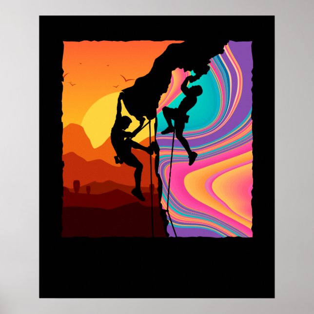 Retro Rock Climbing Bouldering Wall Climber Poster (Front)