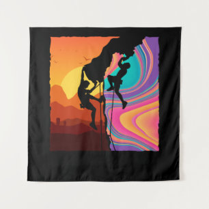Retro Rock Climbing Bouldering Wall Climber Tapestry