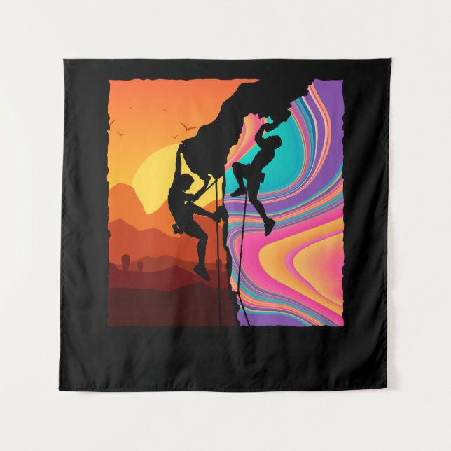 Retro Rock Climbing Bouldering Wall Climber Tapestry (Front)