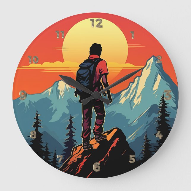 Retro Rock Climbing Vintage Climber Gift Large Clock (Front)