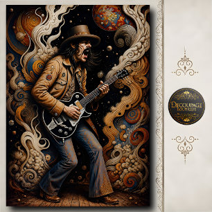 Retro Rock Guitar Player Psychedelic Art Tissue Paper