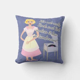 Retro Rock Music Lover Kitsch Cartoon Housewife Throw Pillow