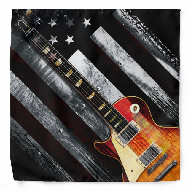 Retro Rock N Roll American Flag Guitar Bandana (Front)