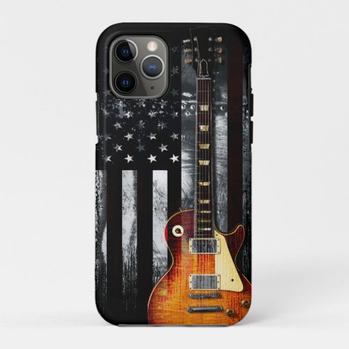 Retro Rock N Roll American Flag Guitar iPhone 11 Pro Case