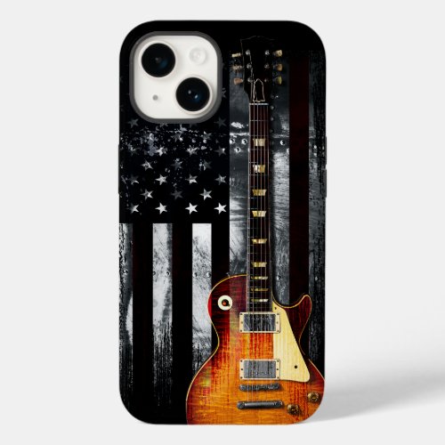 Retro Rock N Roll American Flag Guitar Case_Mate iPhone 14 Case