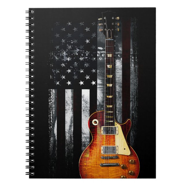 Retro Rock N Roll American Flag Guitar Notebook (Front)