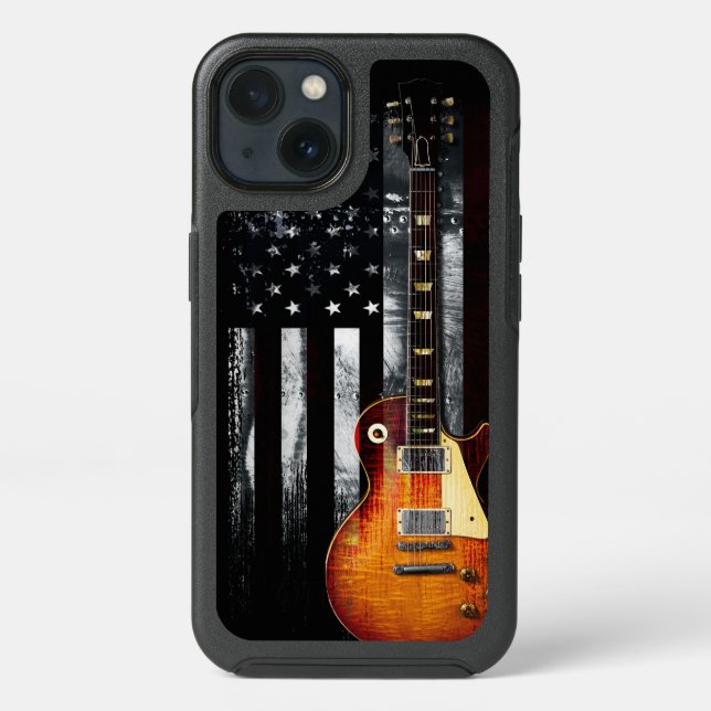Retro Rock N Roll American Flag Guitar Otterbox iPhone Case (Back)