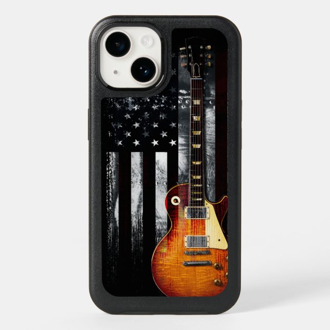 Retro Rock N Roll American Flag Guitar Otterbox iPhone Case (Back)