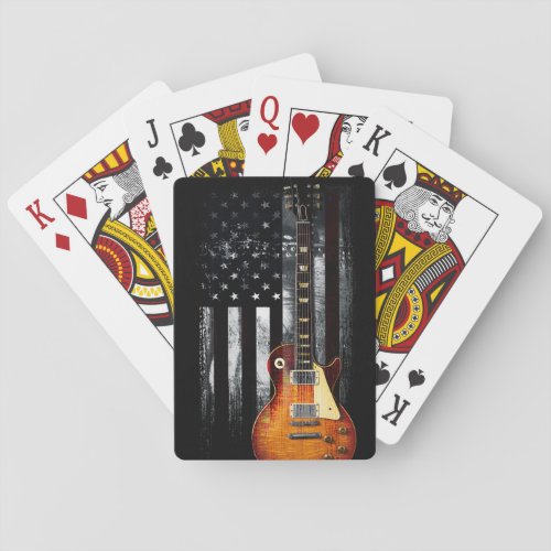 Retro Rock N Roll American Flag Guitar Playing Cards
