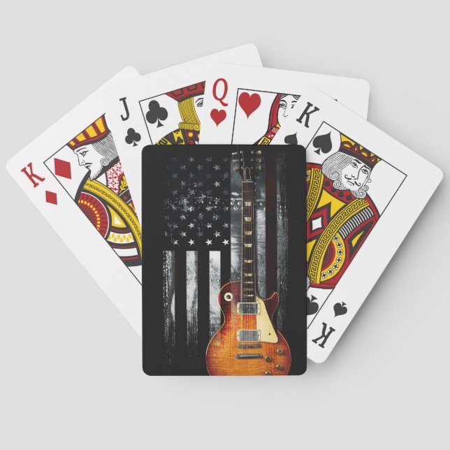 Retro Rock N Roll American Flag Guitar Poker Cards (Back)