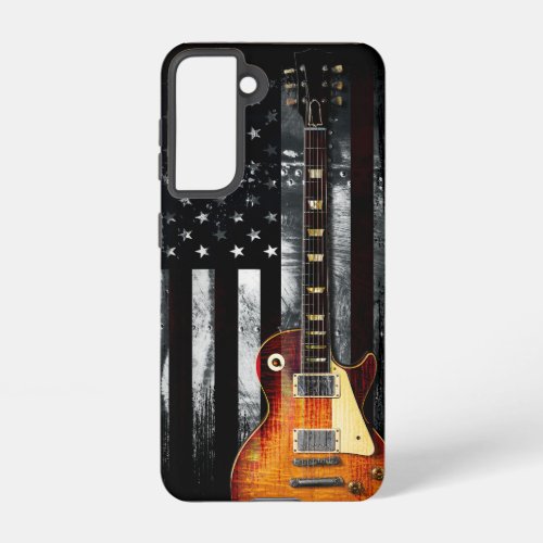 Retro Rock N Roll American Flag Guitar Samsung Galaxy S21 Case