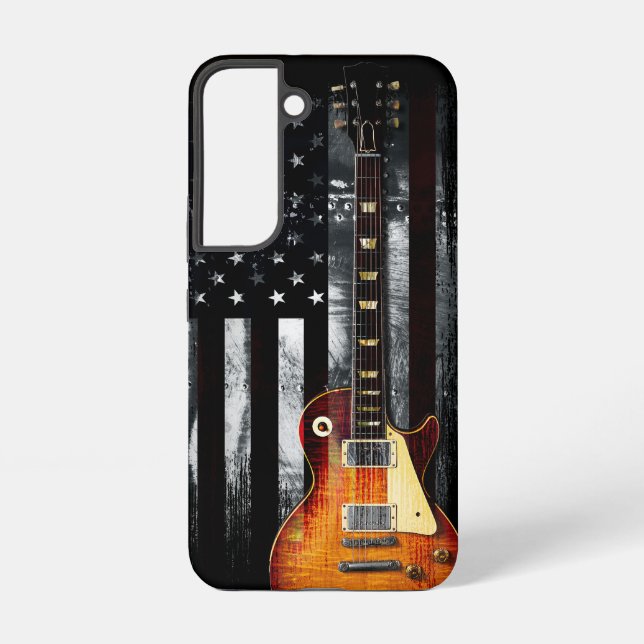 Retro Rock N Roll American Flag Guitar Samsung Galaxy Case (Back)